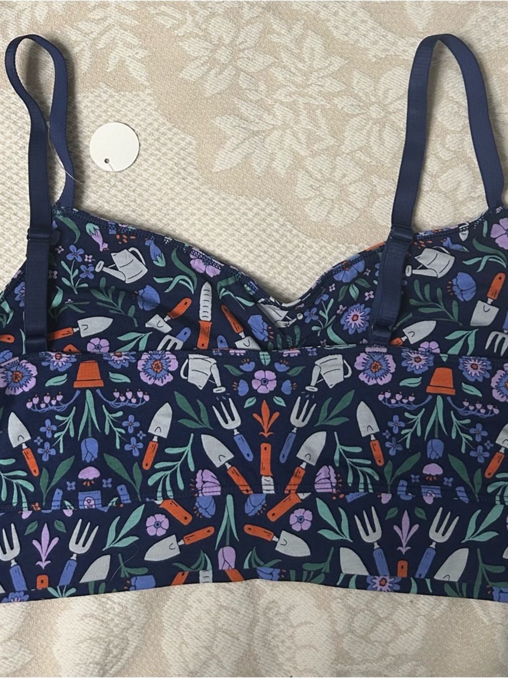 Duluth Trading Co Navy Garden Tools Print Wireless Bra - Picture 2 of 5